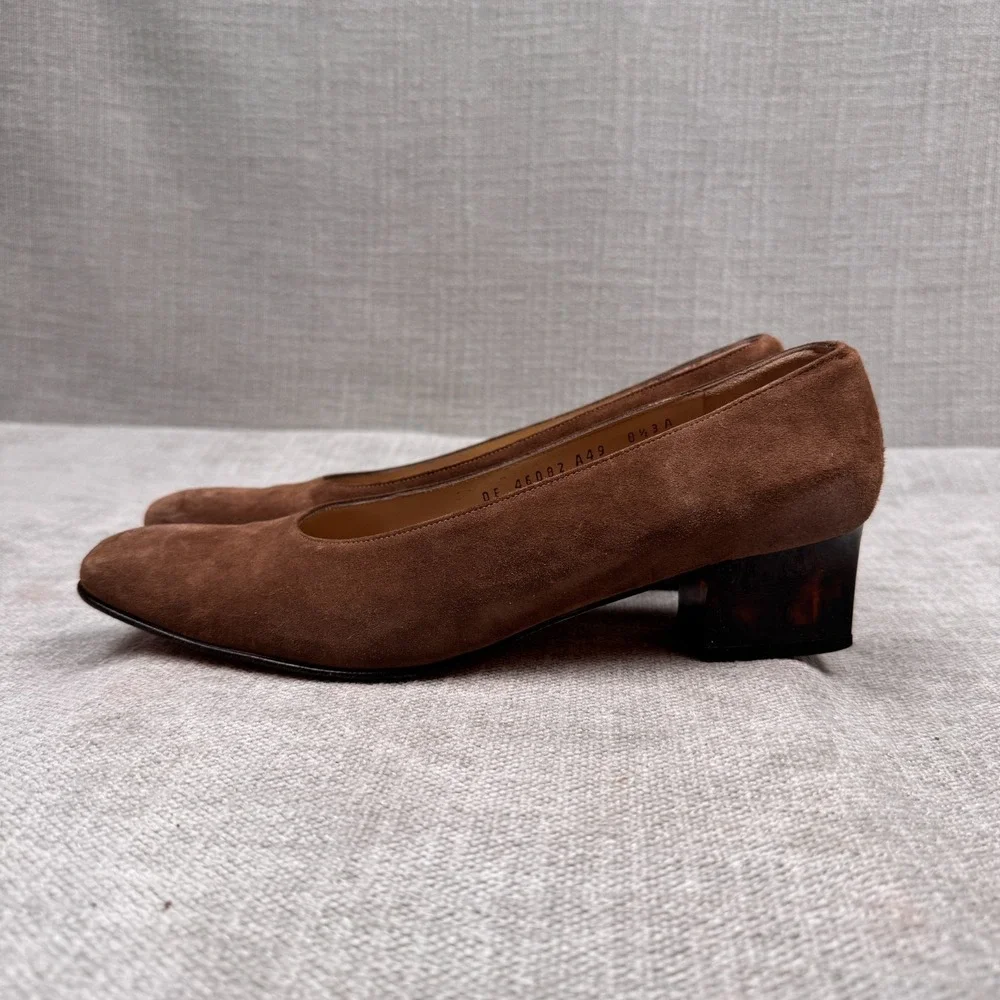 Salvatore Ferragamo Light Brown Suede Block Low Heels Size 8.5